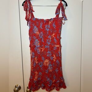 Lost + Wander Red Tropical Smocked Dress